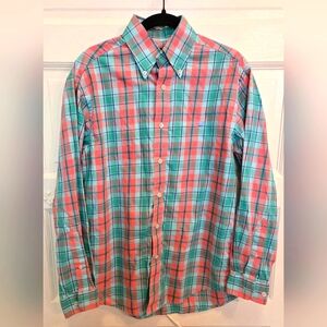Southern Marsh Cotton Plaid Long Sleeve Button Down Shirt Green Salmon Men Small